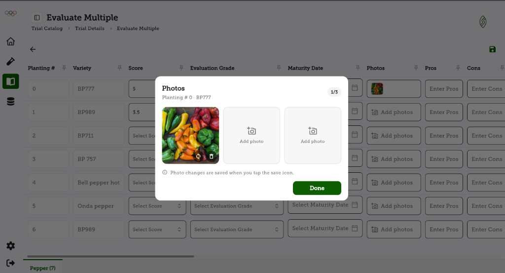 In-line photo capture modal in Batch Evaluate